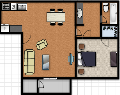 1 Bed - 1 Bath A Floor Plan 1